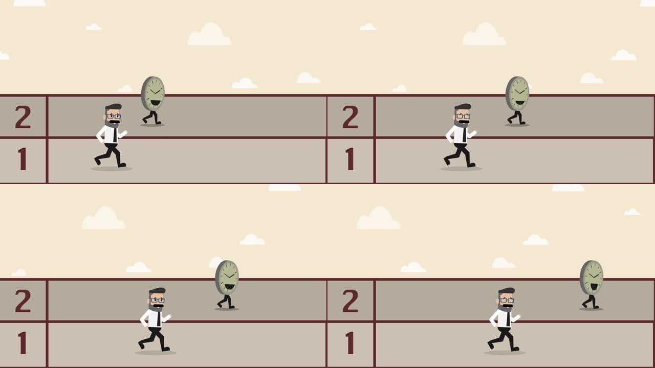 Business man在比赛中争分夺秒地奔跑 (商业概念卡通)