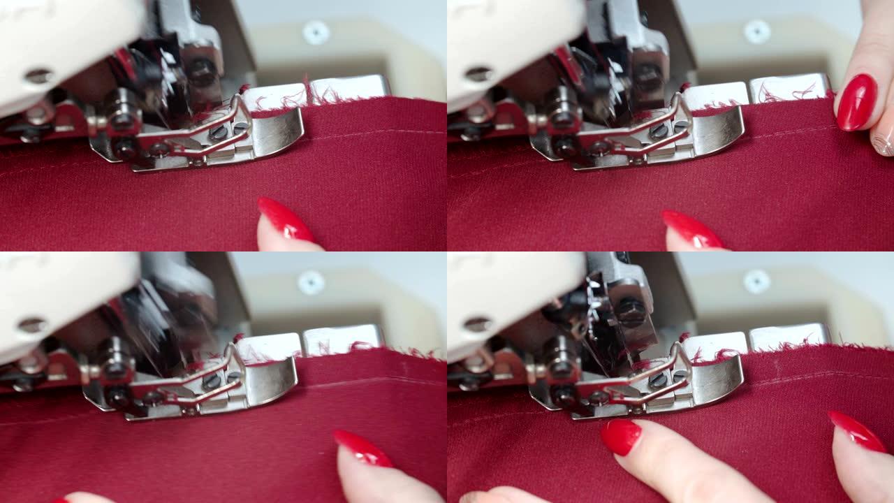裁缝女在电动包锁上缝制衣服的视频