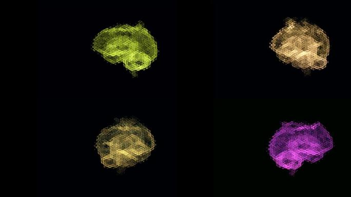 动态控制论大脑符号全息图，具有毛刺效应，漂浮在空间中，改变颜色。