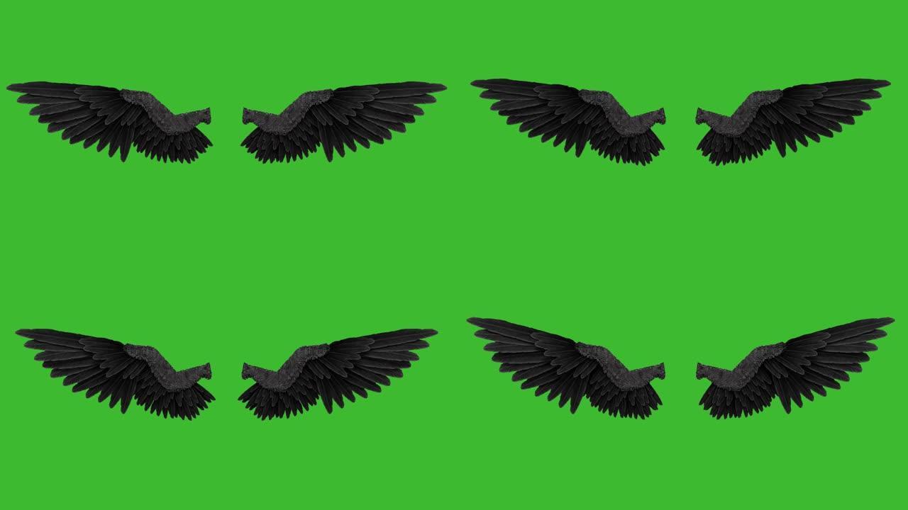 绿色背景上的黑天使翅膀