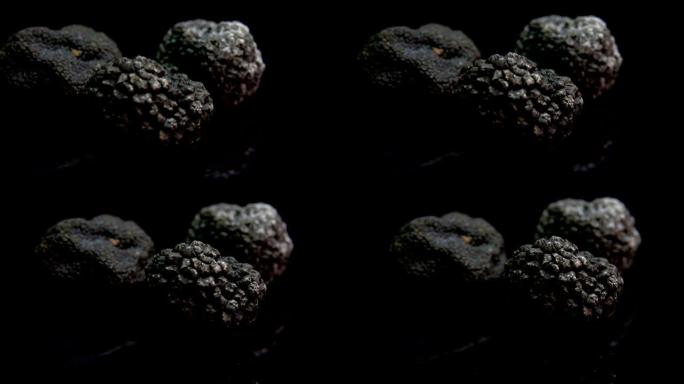 黑色背景上罕见的黑松露蘑菇