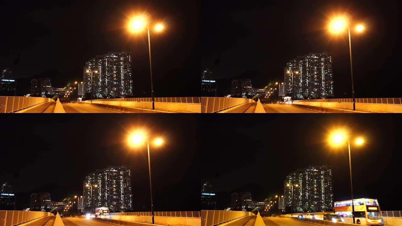 夜间大桥巴士及汽车眩光香港东涌