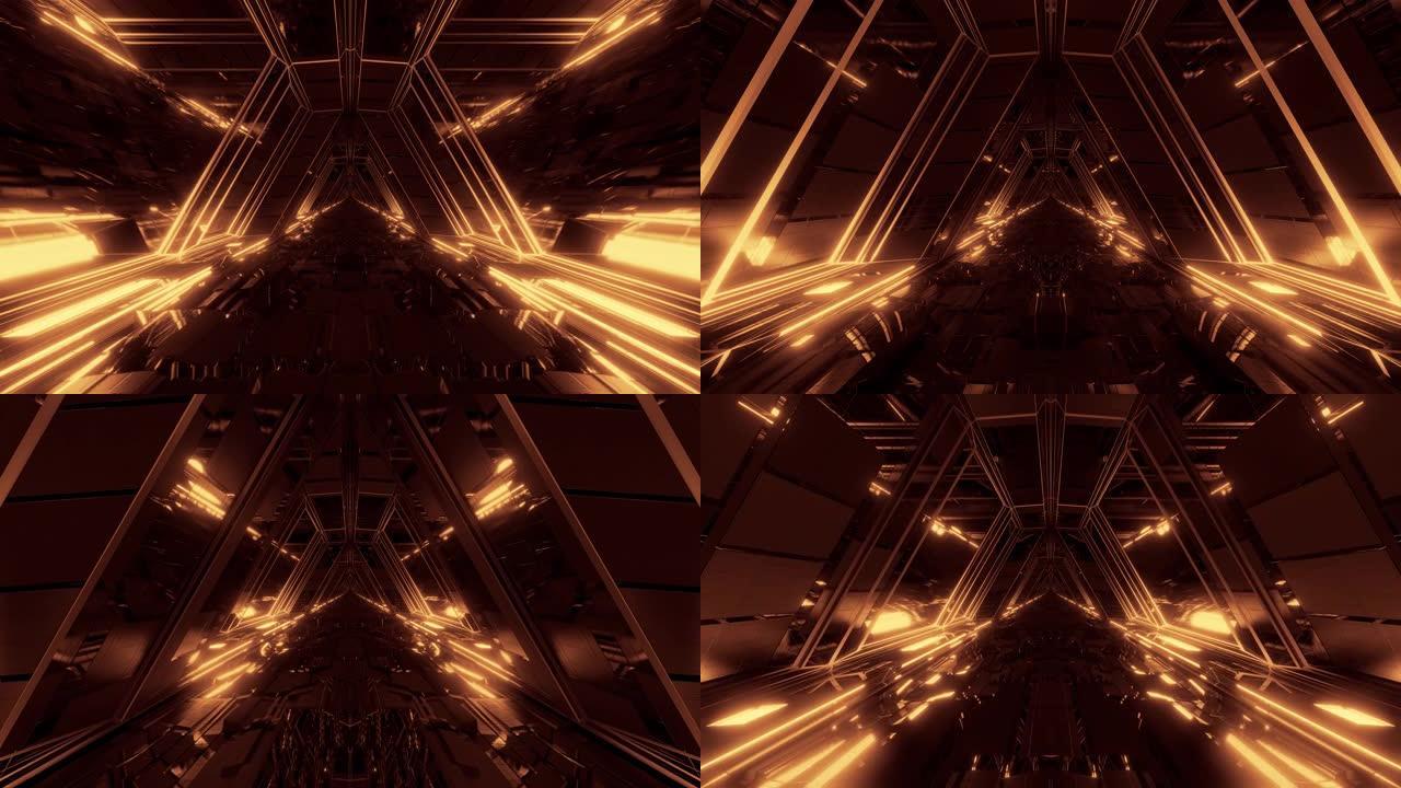未来科幻太空战舰机库隧道走廊带反射玻璃窗3d插图运动背景动态壁纸俱乐部视觉vj环