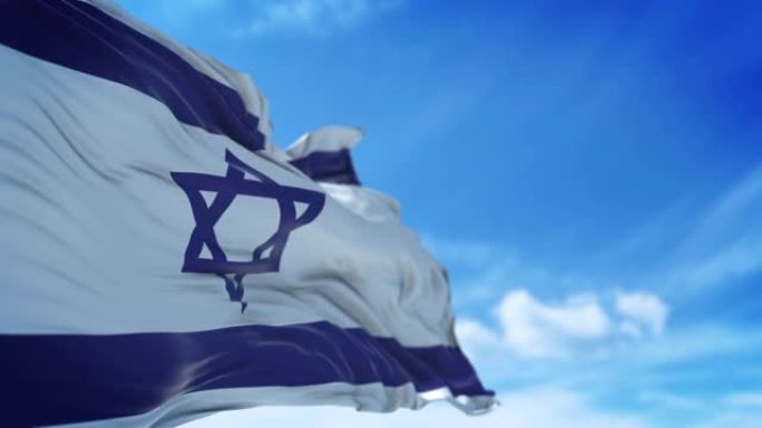以色列国旗以4k分辨率在蓝天上缓慢挥舞