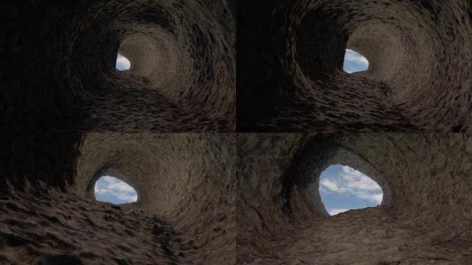 在石洞内飞行的摄像机的3d动画