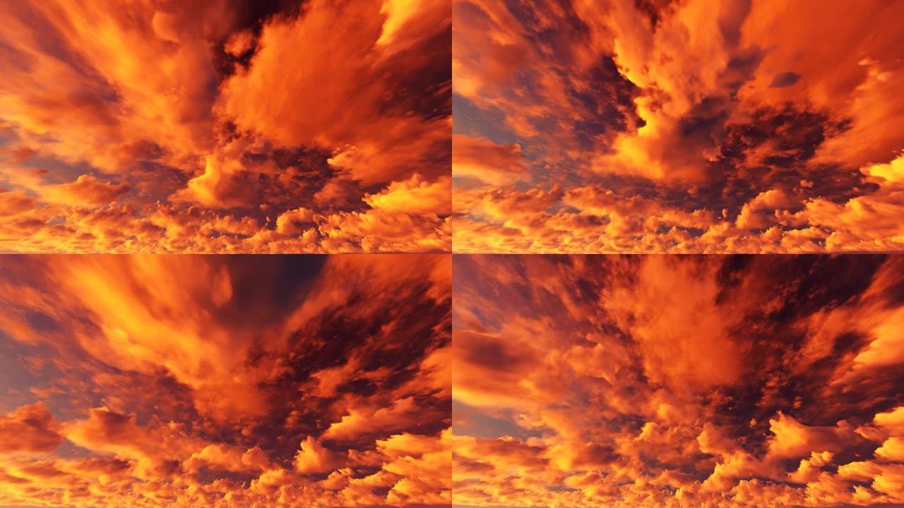 红色多云的天空。世界末日的天空时间流逝。