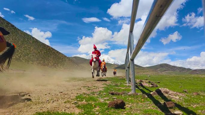 西藏风土人情 西藏赛马节 草原赛马