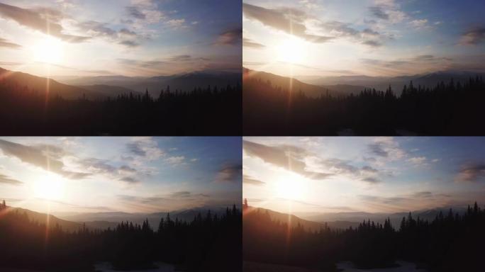 雾蒙蒙的喜马拉雅山在日落灯光下。UHD, 4K