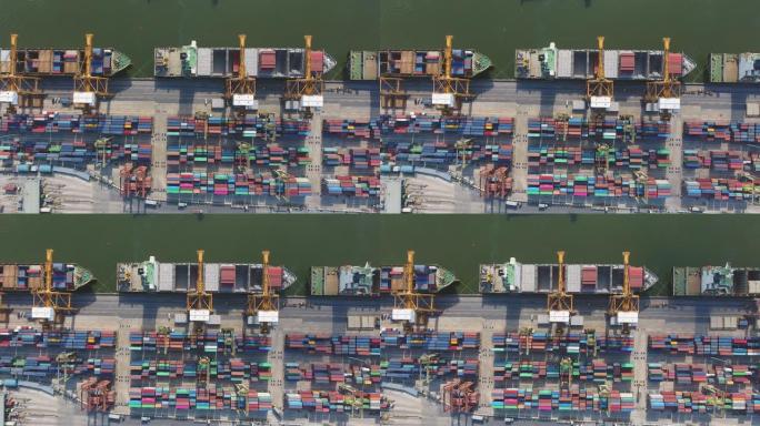 带集装箱船的工业港口的俯视图