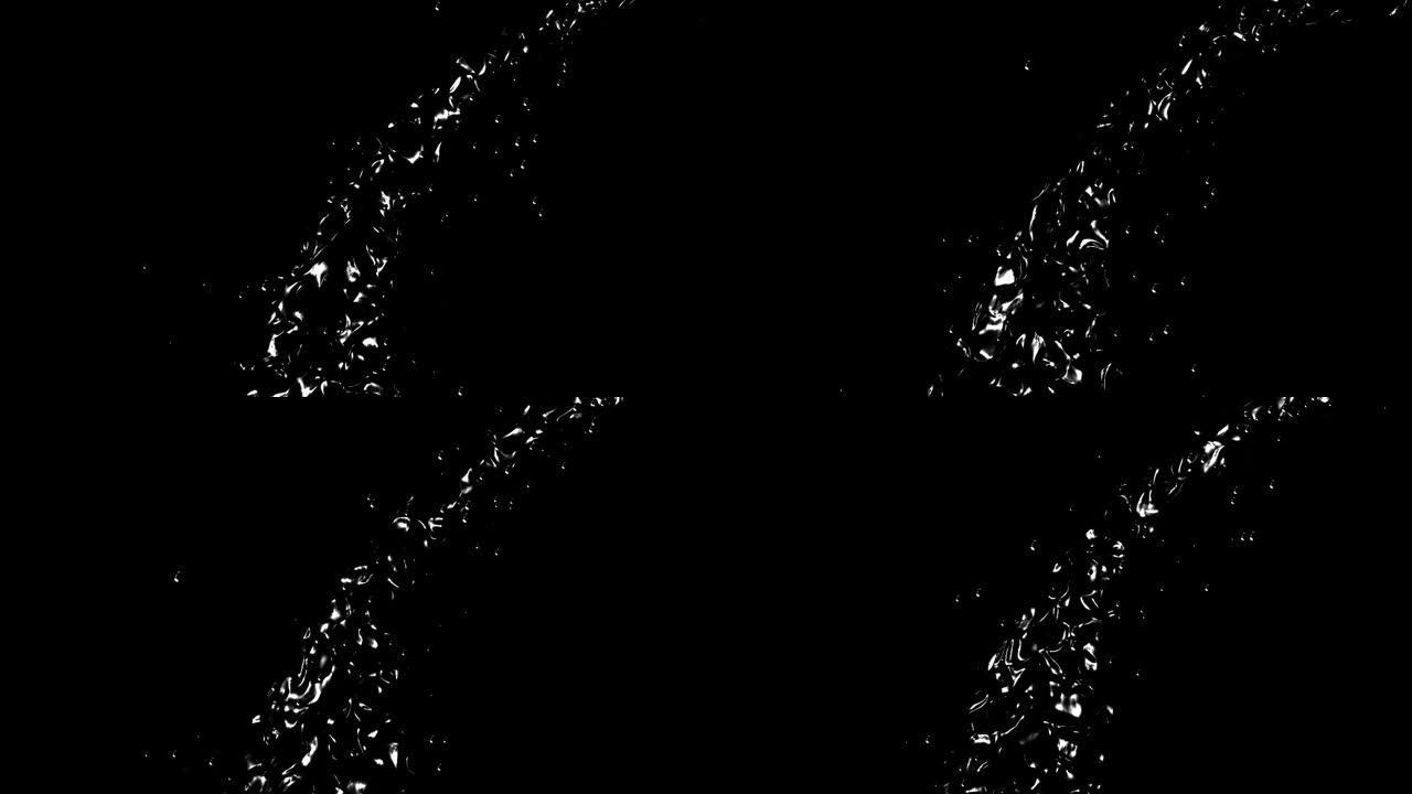 抽象黑流。黑色背景上的油液纹理。数字3D动画循环4K