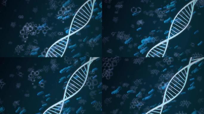 DNA双螺旋三维虚拟现实科学显微镜下监控动画背景