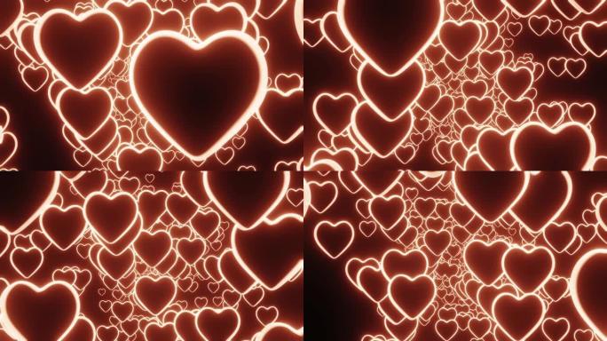 3D无限粒子循环3D渲染霓虹灯心在黑色背景上飞翔。象征着对快乐女性的爱，母亲的爱，情人节，生日问候设