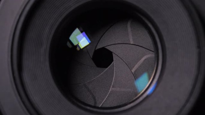 固定镜头的光阑叶片开合光圈f-stop调节照相相机的特写镜头
