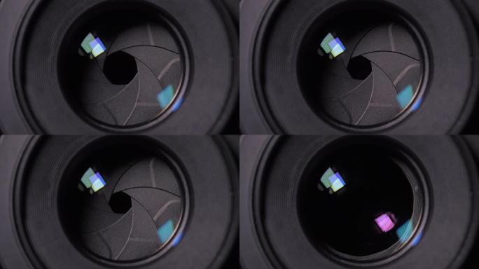 固定镜头的光阑叶片开合光圈f-stop调节照相相机的特写镜头