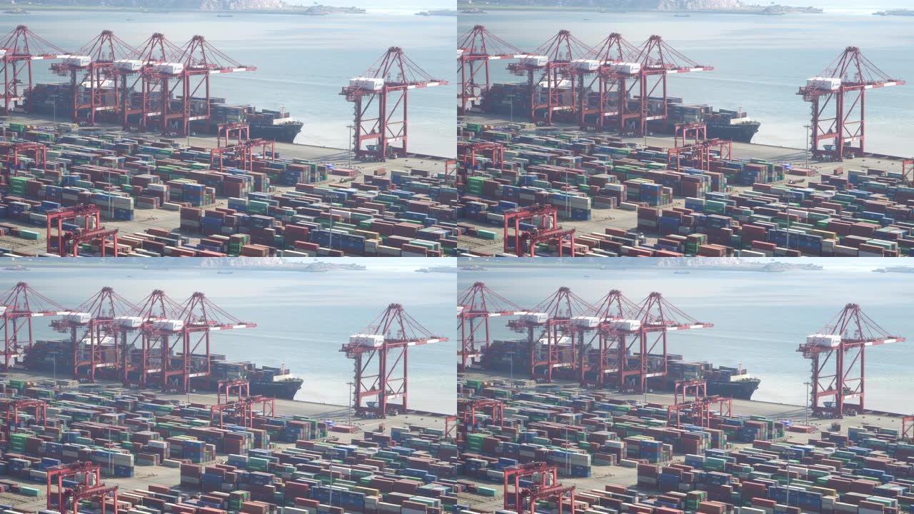 拥有集装箱船的最大工业港口的鸟瞰图