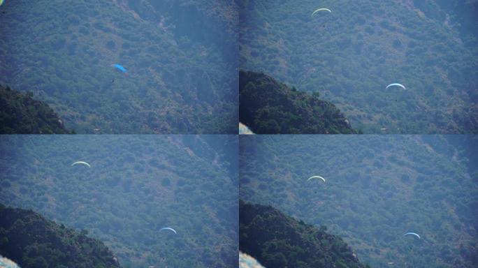 滑翔伞在奥鲁德尼斯海滩上空飞行。土耳其，4K。