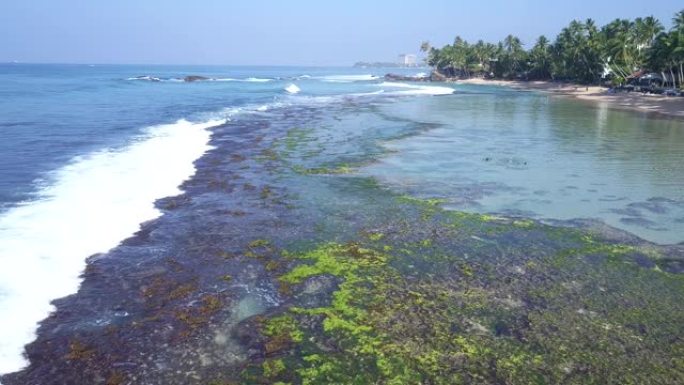 图片泡沫海浪在沙质海岸线上滚动