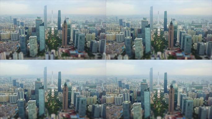 白天风暴天空广州市中心区空中全景倾斜移动4k中国