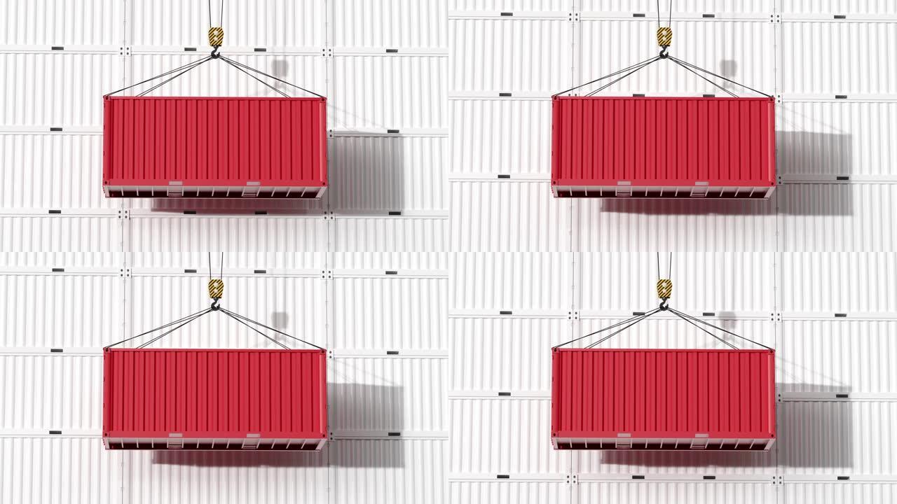 红色容器上升与白色背景，3d渲染。