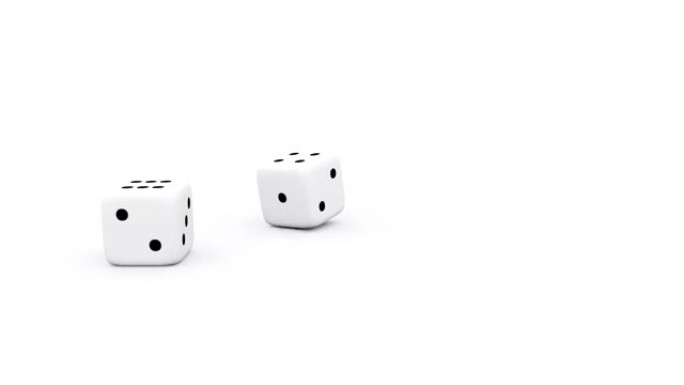 白色背景上的3d骰子掉落和滚动