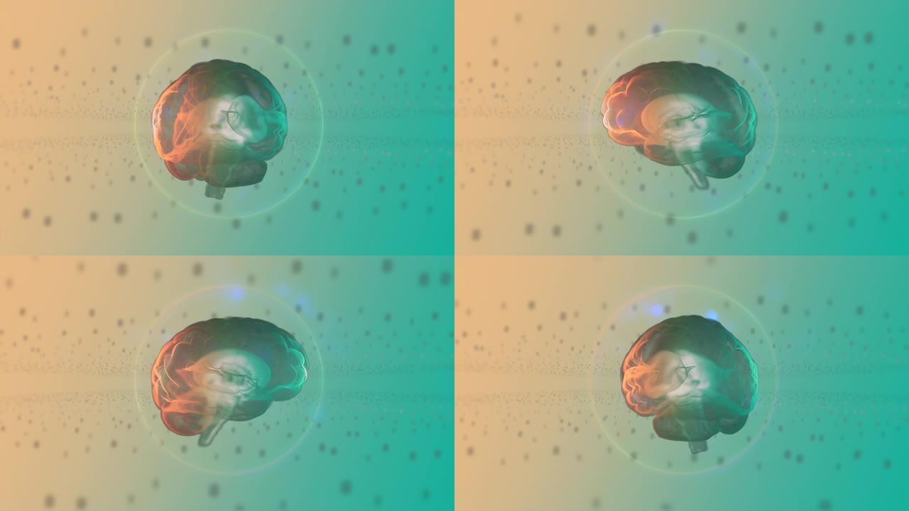计算机医学断层扫描在点状光背景下对人脑进行MRI扫描。