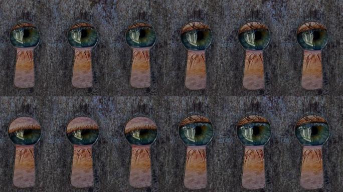 3只眼睛透过3个不同的锁眼