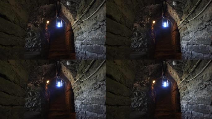 堡垒中的走廊，砖墙和拱门。4K。