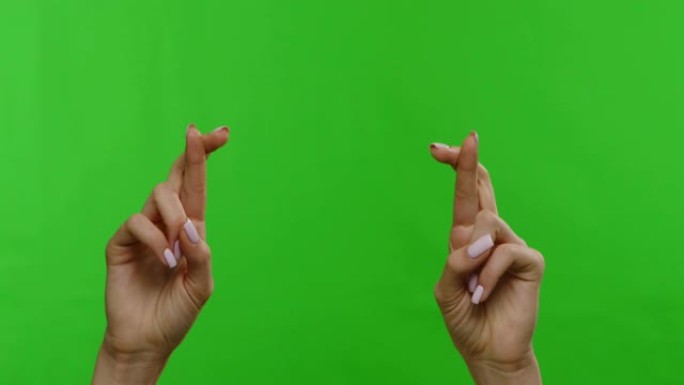 女性双手许愿，交叉手指，色度键背景