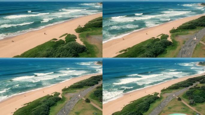 上升的无人机射击揭示了热带海滩和蓝色的大海