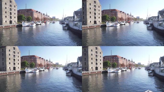 丹麦哥本哈根新港市运河沿岸的帆船