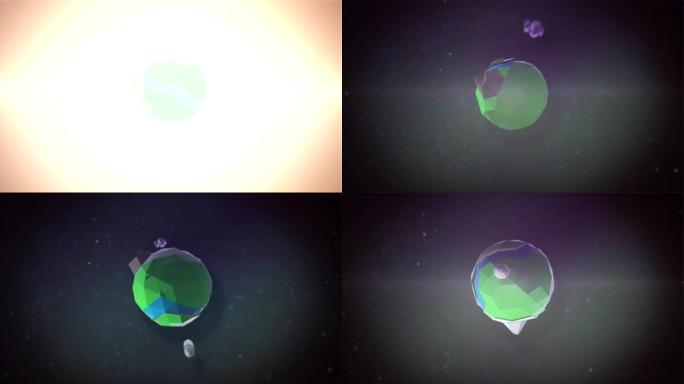 以卡通风格出现在太空爆炸后的4k行星可视化。