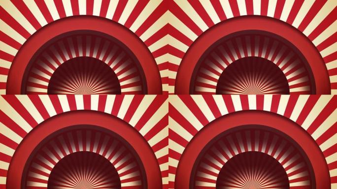 抽象红色阳光水平背景。垃圾马戏团复古背景。剪纸马戏团面板。3d插图