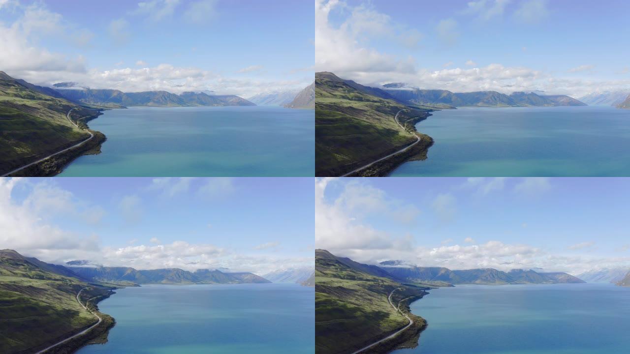 新西兰南岛湖山景观鸟瞰图
