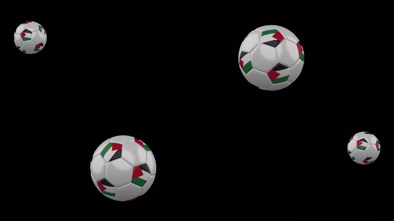 巴勒斯坦旗帜上的足球飞行透明背景，阿尔法频道