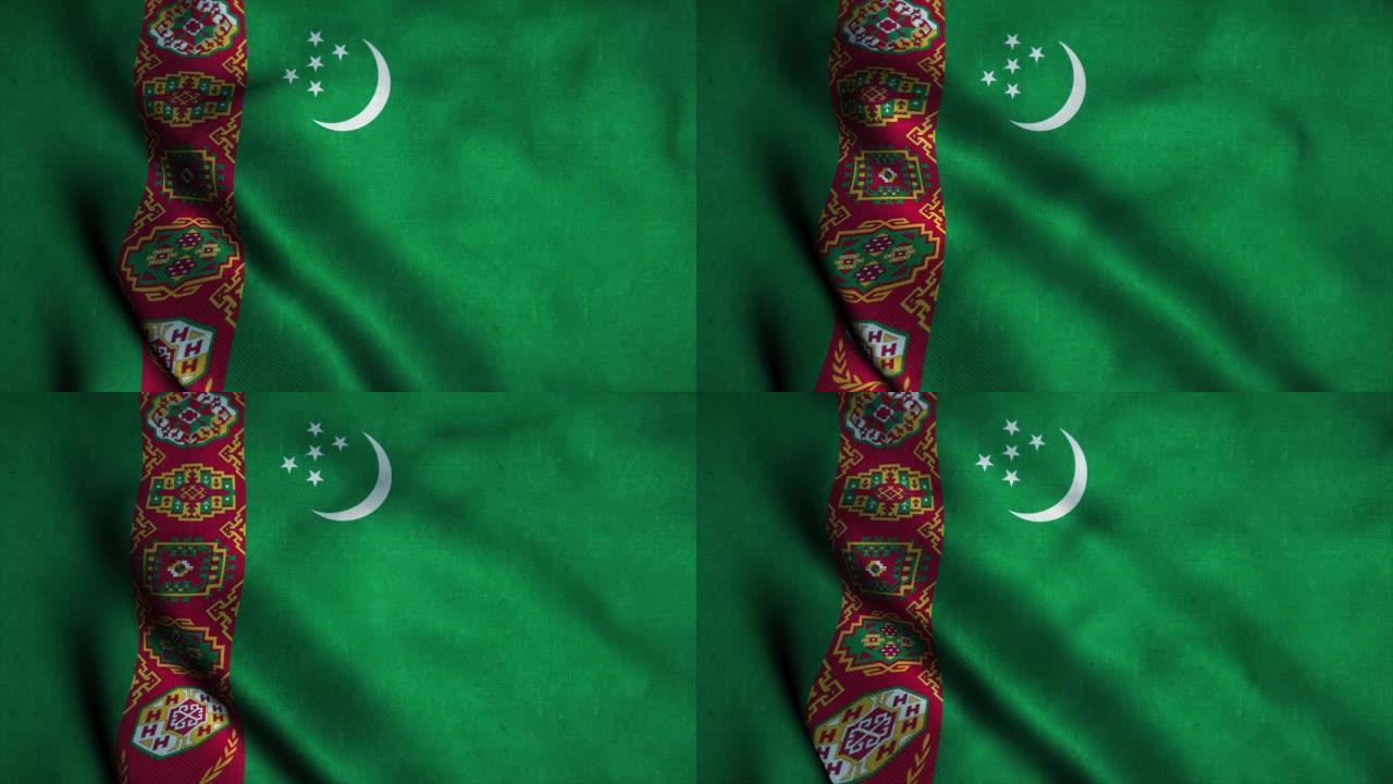 土库曼斯坦国旗在风中飘扬。土库曼斯坦国旗。土库曼斯坦无缝循环动画的标志。4K