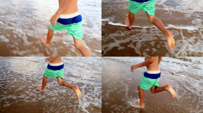 慢动作在海滩上奔跑的孩子120fps