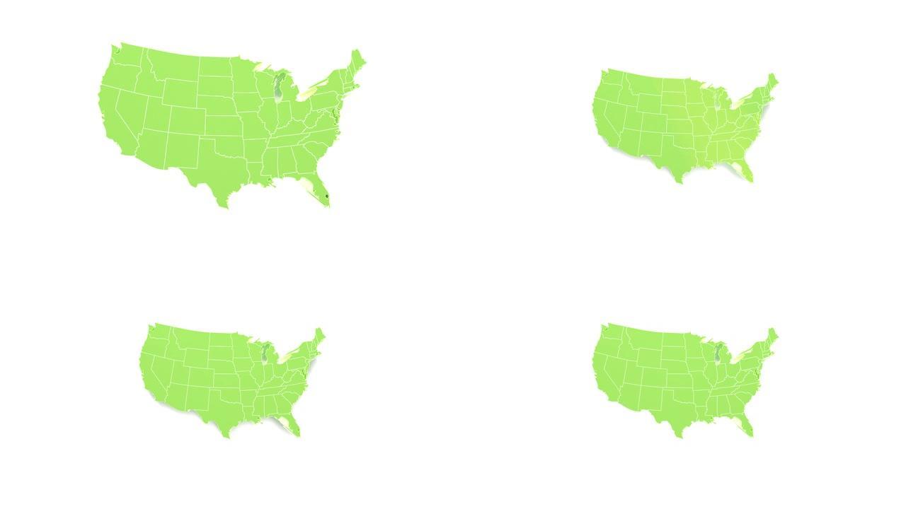 美国地图。绿色和平拯救地球