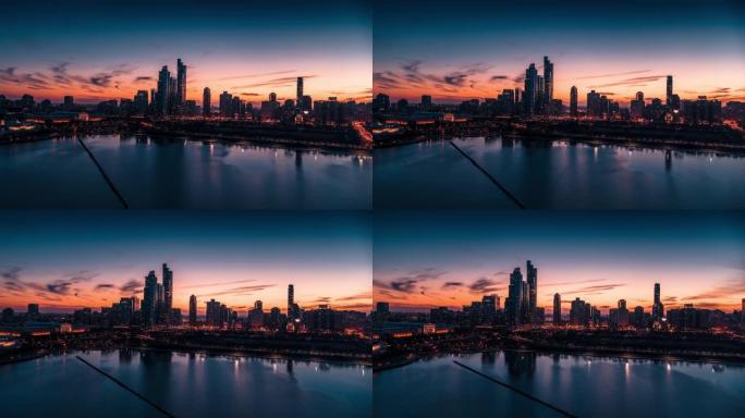 芝加哥南环路日落时的鸟瞰图