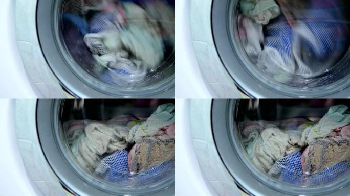 彩色衣服的工作洗衣机