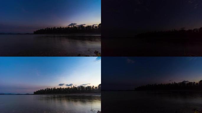 日落时的湖泊，日夜过度或延时