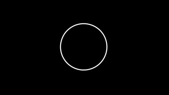 白色圆圈的动画线条改变形状涂鸦黑色背景上孤立的圆形圆圈