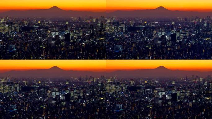日本东京市昏暗的夜景