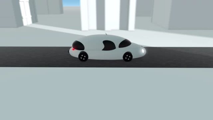 城市侧轮廓中的3D动画未来汽车