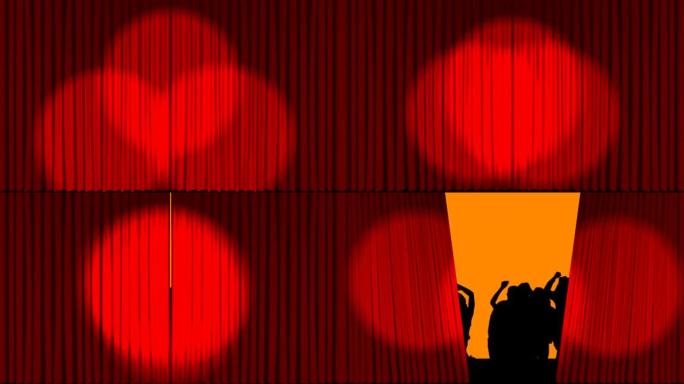 用聚光灯打开的剧院窗帘的动画