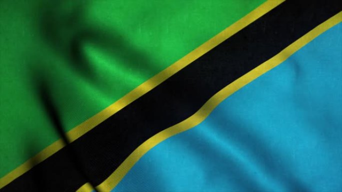 坦桑尼亚国旗随风飘扬。坦桑尼亚国旗。坦桑尼亚无缝循环动画的标志。4K
