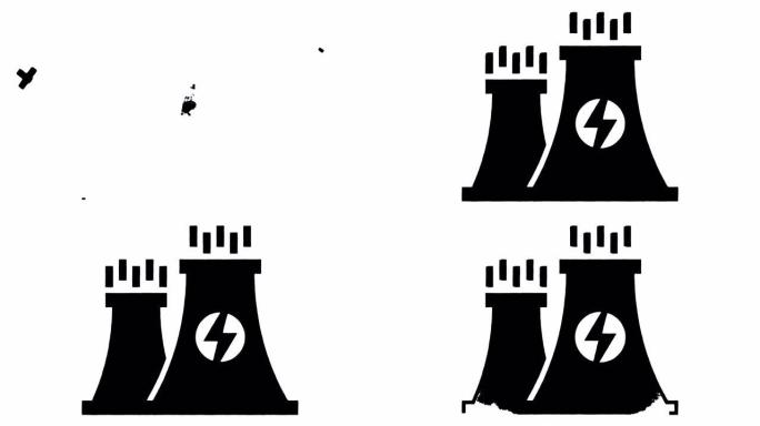 发电厂公用事业线条画和墨水飞溅用阿尔法显示动画
