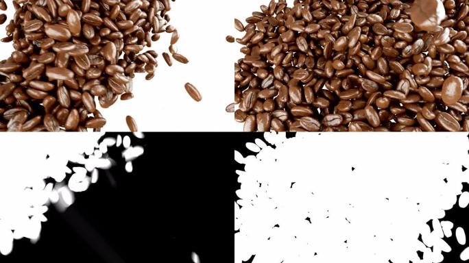 烘焙咖啡豆以阿尔法慢动作流动。3d渲染