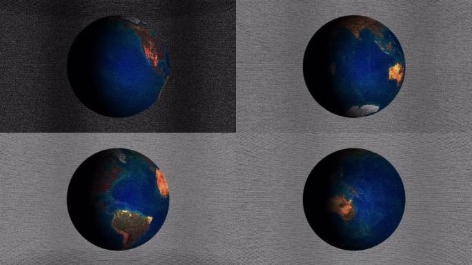带有数字静态噪声的旋转地球