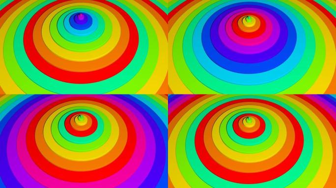 完美循环的3d渲染彩色彩虹圈背景动画