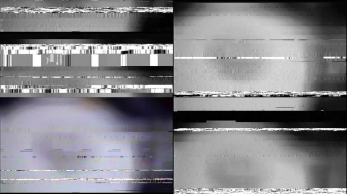 VHS故障模拟抽象数字动画旧电视。故障错误视频损坏。信号噪声。系统错误。独特的设计。信号不好。数字电